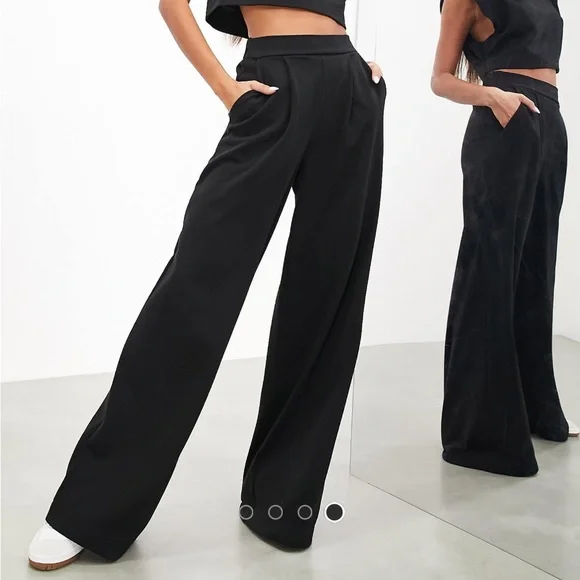 ASOS Edition Black Wide-Leg High-Rise Trousers - Picture 3 of 7